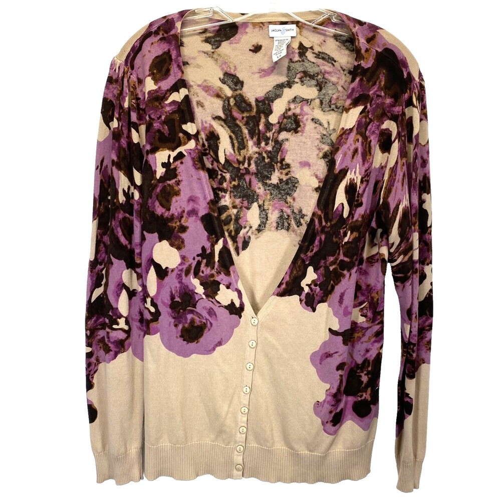 Jaclyn Smith Womens Sweater Size L Tan 1/2 Button Up Long Sleeve Cardigan V Neck